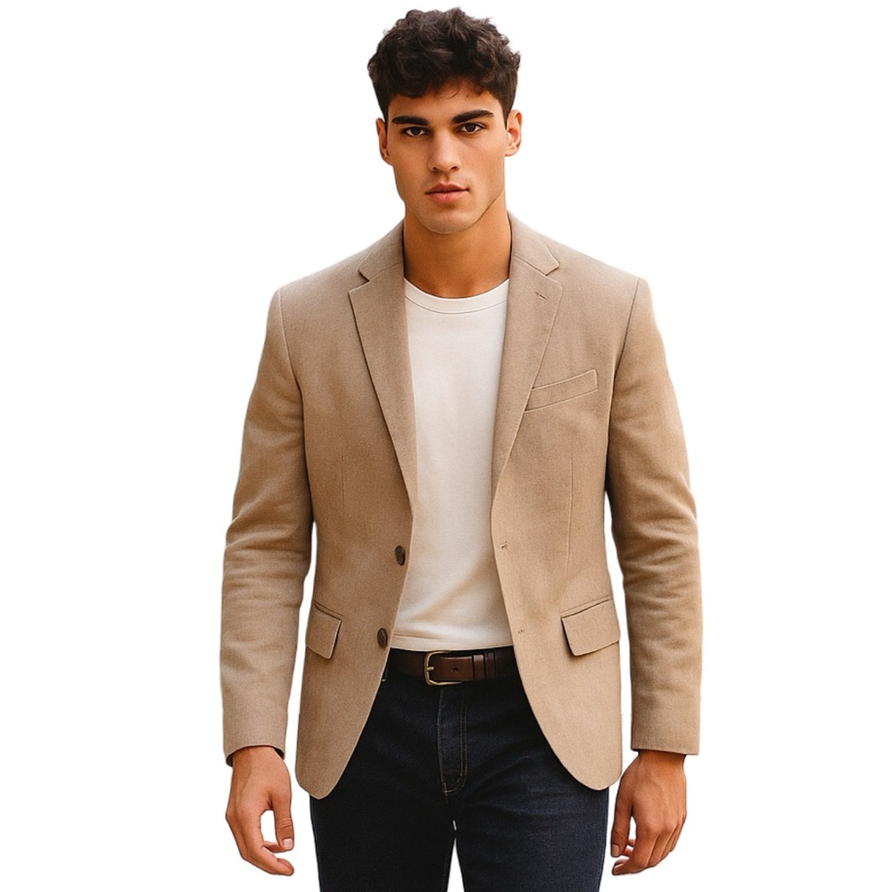 Old Navy Linen Tan Light Khaki Sports Blazer Jacket Old Money Preppy Office